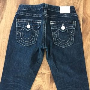 True religion dark denim metallic thread jeans 27